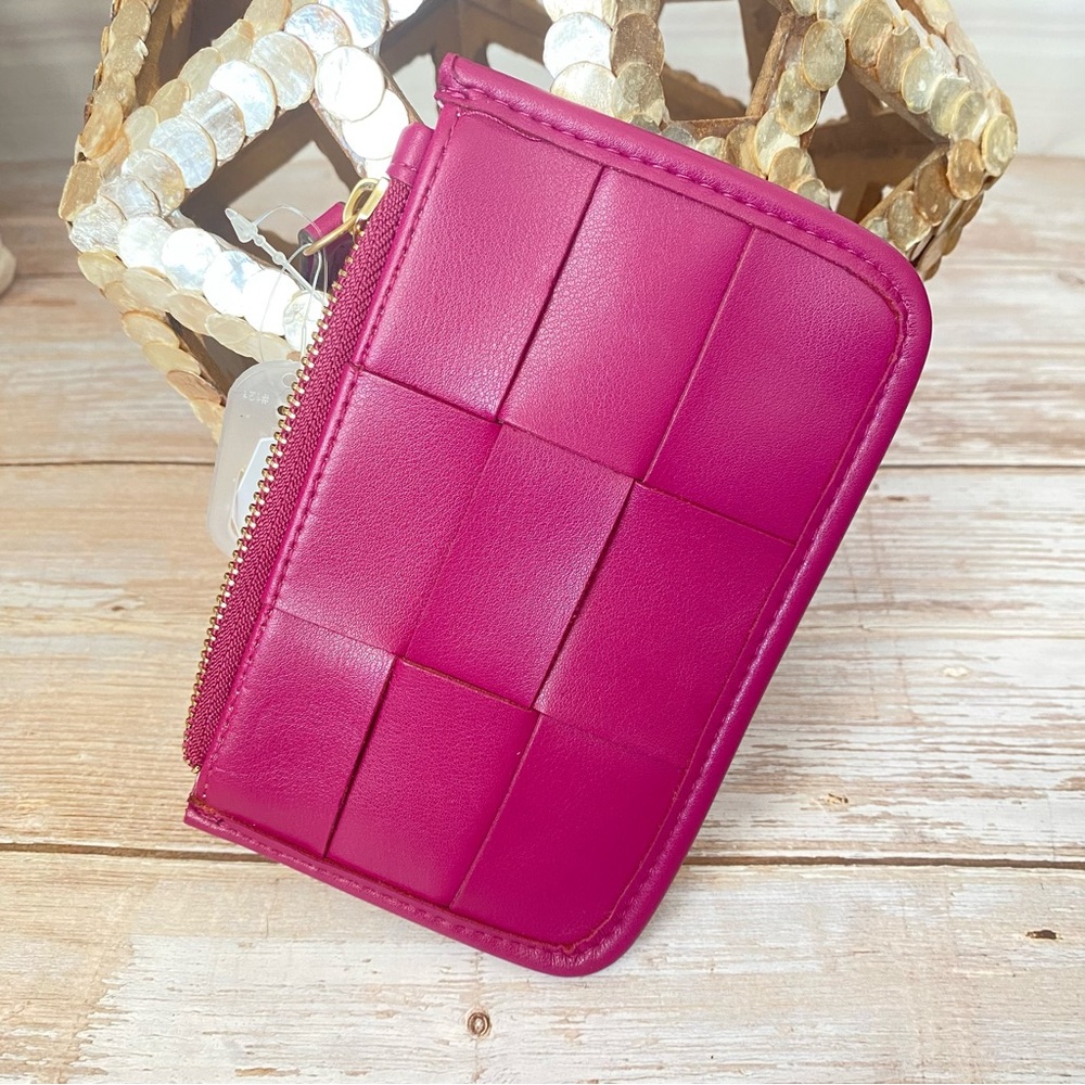 TIME AND TRU - LEATHER WOVEN CLUTCH WALLET -